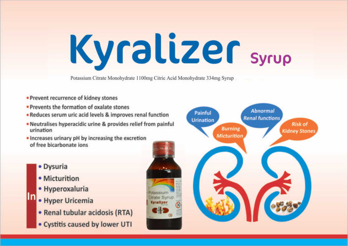 Kyralizer Syrup Potassium Citrate Monohydrate 1100mg Citric Acid Monohydrate 334gm Syrup