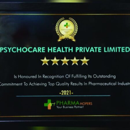 Award from PharmaHopers - Psychocare Health Pvt. Ltd.
